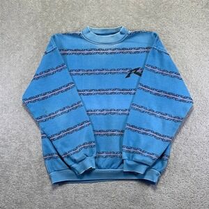Vintage Rusty Sweatshirt Mens M/L?? Blue Striped Mock Neck Pullover Surf 90s